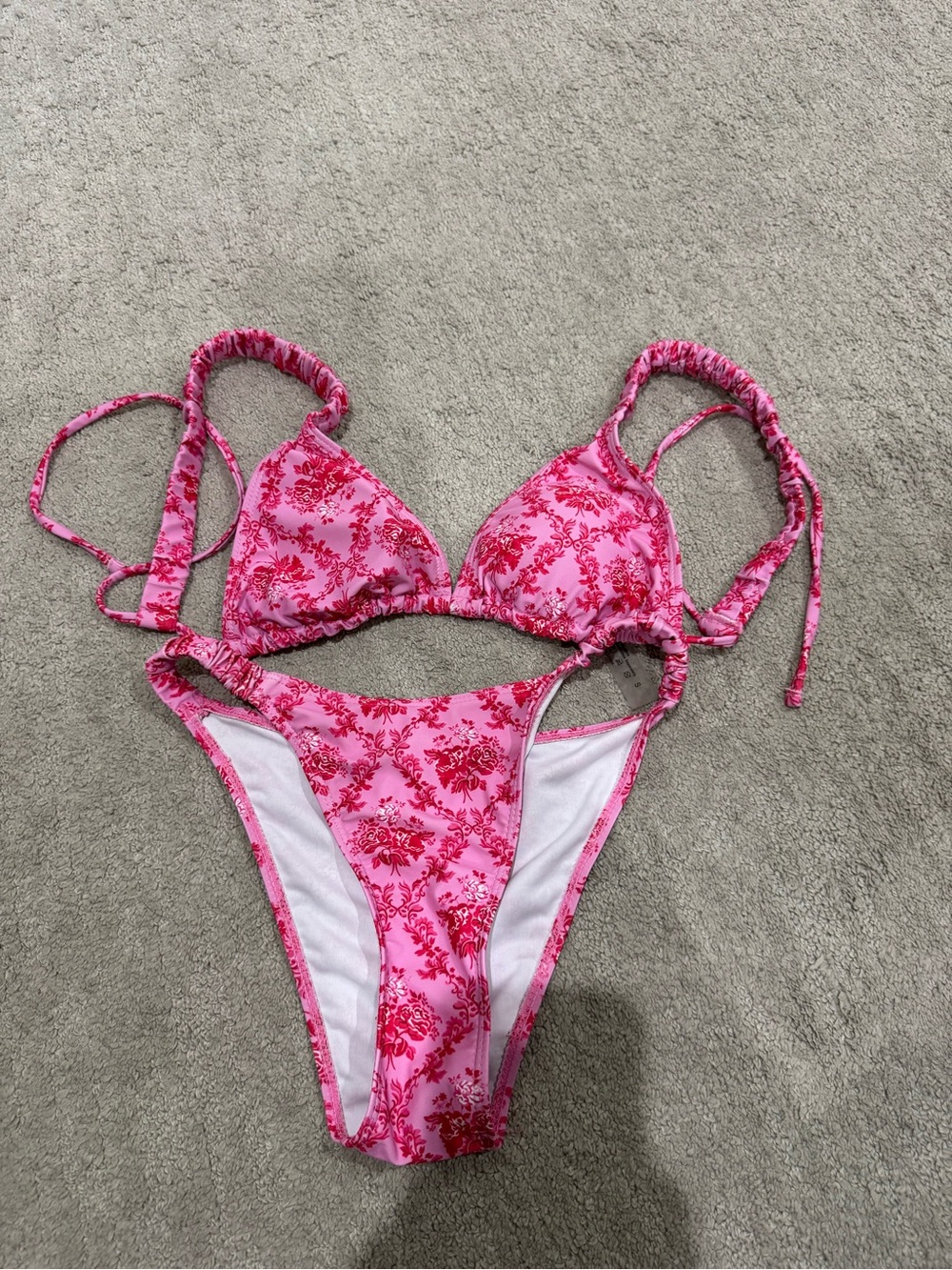 SHEIN Pink Floral Tie-Back Two-Piece Bikini